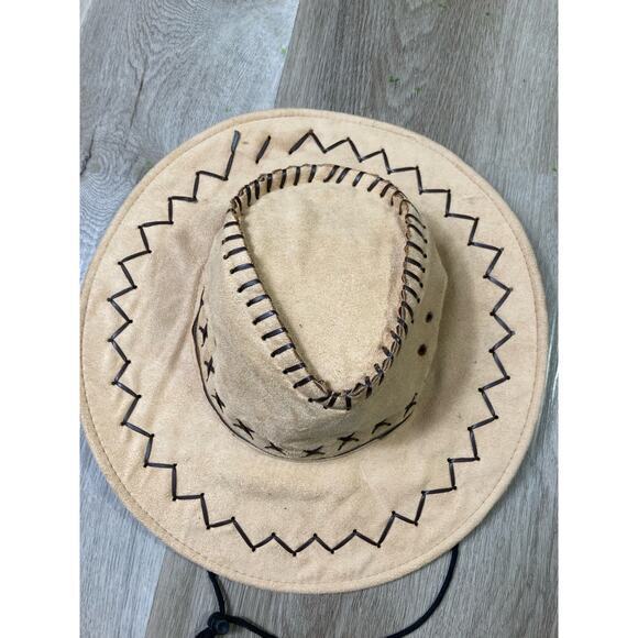 Unisex Brown Cowboy Hat Faux Suede Whipstitch‎ Design One Size Safari Cap - Picture 4 of 12